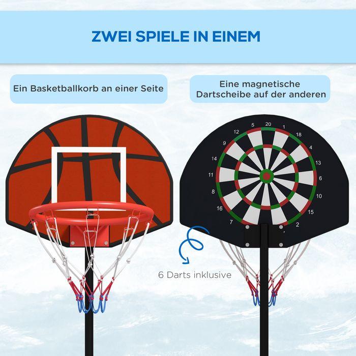 Image du produit Swisshandel24 Panier de basket-ball, support réglable en hauteur, cible de fléchettes magnétique 129-179cm