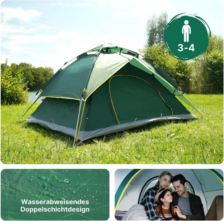 Immagine prodotto Hermex Tenda da campeggio per 3-4 persone Tenda a montaggio rapido Tenda automatica Tenda da festival (Tenda gonfiabile, 3.40 kg, 4 persone)