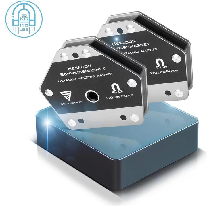 Produktbild Stahlwerk Hexagon Schweissmagnet, Leistungsstarker Magnet 50 kg Haftkraft 2er Set