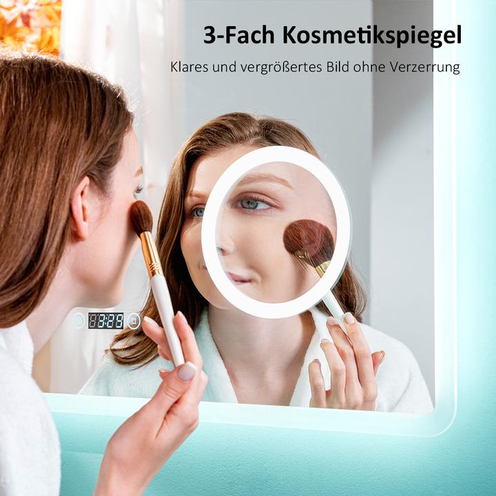 Produktbild Emke Badspiegel mit Beleuchtung 100*60cm, 3X Vergrösserung, Kaltweiss6500K, Dimmbar, Touch Schalter (100 x 60 cm)