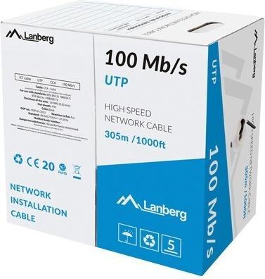 Produktbild Lanberg LAN cable UTP cat.5e 305m solid CCA juodas (U/UTP, CAT5e, 305 m)