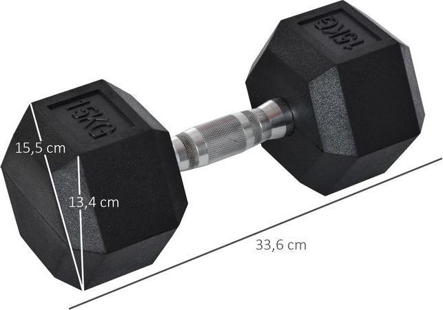 Immagine prodotto Swisshandel24 Manubrio esagonale in ghisa manubrio in gomma maniglia manubrio zigrinato pesi metallo gomma nero 1 (1 x 15 kg)