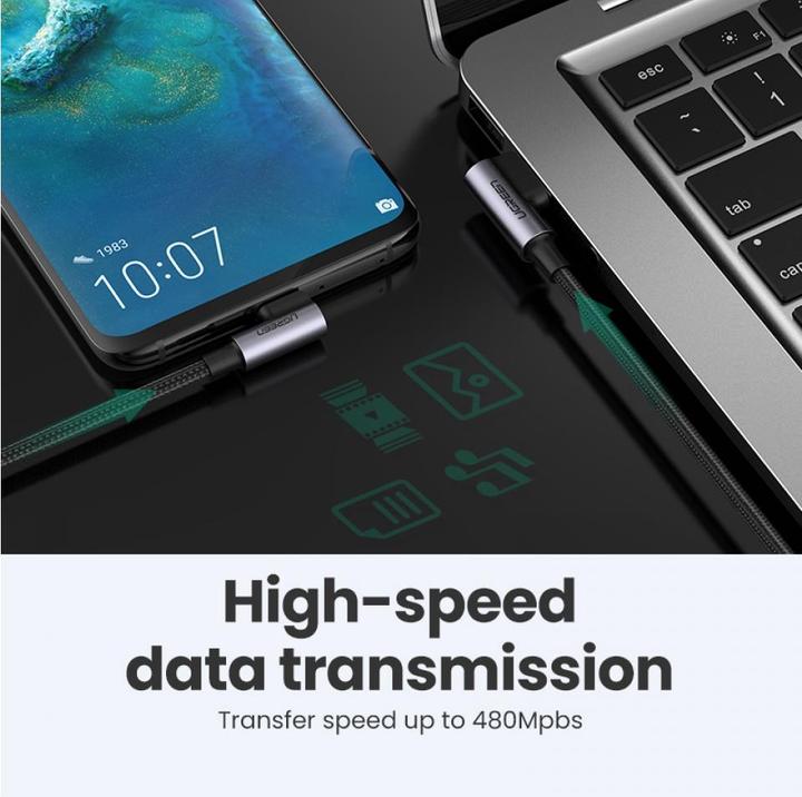 Actual product image Ugreen USB-C angled to USB-A 2.0 angled 3A data cable (2 m, USB 3.0)
