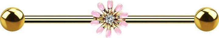 Immagine prodotto Star Piercing Barbell 14k vergoldet mit Blume rosa (Acciaio chirurgico 316L, Ottone)