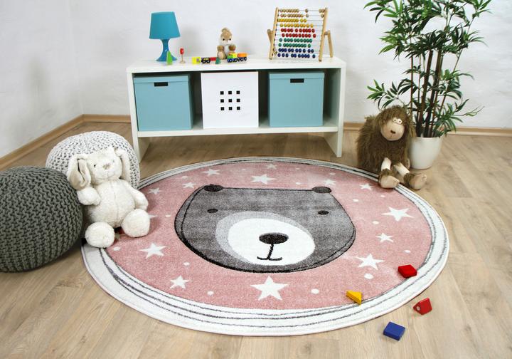 Produktbild Pergamon Kinder Teppich Maui Kids Pastell Rosa Bär Rund (160 x 160 cm)