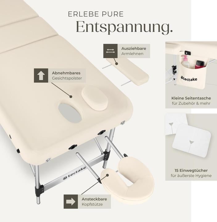 Actual product image tectake Massage Table - 3-zone bed with aluminium frame, head- and armrests, carry bag