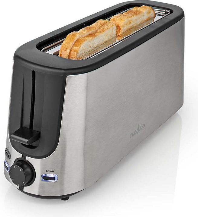 Actual product image Nedis Toaster stainless steel series 1 slot Browning levels: 6 Defrost function Bread roll attachment (EU plug)