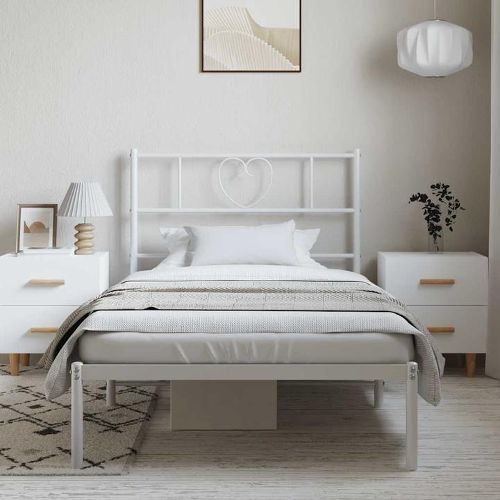 Actual product image VidaXL Bed frame with headboard Metal bed Bed single bed White 100x200cm (100 x 200 cm)