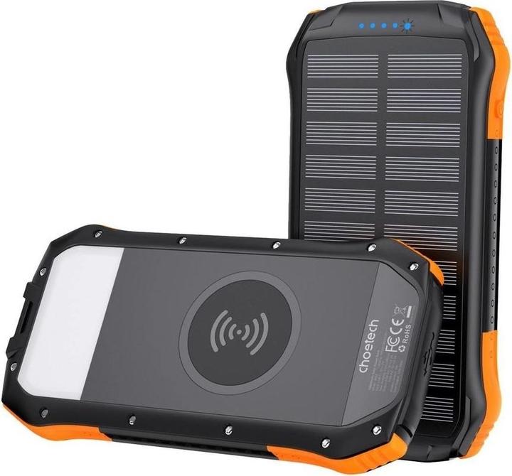 Immagine prodotto Choetech Powerbank solare con ricarica induttiva 10000mAh Qi 5W arancione (B659) (10000 mAh, 37800000 W, 10000 Wh)