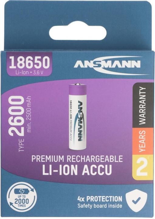 Actual product image Ansmann 18650 battery, protected battery by safety circuitry (1 pcs., 18650, 2600 mAh)