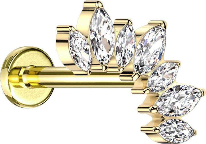 Actual product image Star Piercing Micro Labret internal thread gold plated fan with seven crystals silver (without brass, Titanium G23)