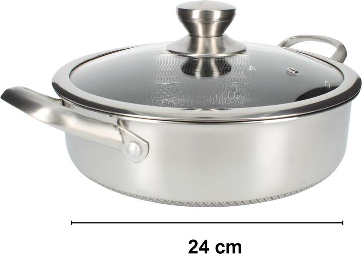 Actual product image Cheffinger Frying pan made of premium stainless steel with non-stick coating in honeycomb shape with lid 24cm (24 cm, Frying pan, Stainless steel)