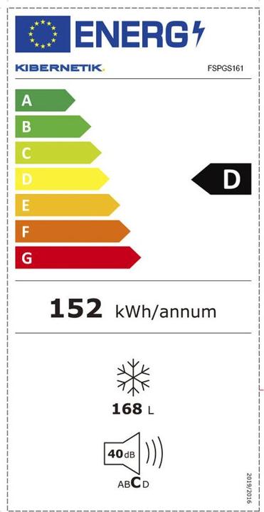 Etichetta energetica Kibernetik Congelatore FSP (Struttura autonoma, 168 l)