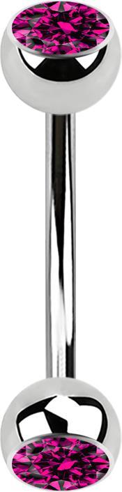 Star Piercing Micro Banane silber mit zwei Kugeln Kristall fuchsia (ohne Messing, Chirurgenstahl 316L)