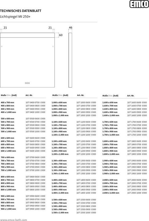 Produktbild Emco MI 250+ LED-Lichtspiegel, breiter Lichtausschnitt oben, Touch-Bedienfeld, Breite 600mm, 1070600