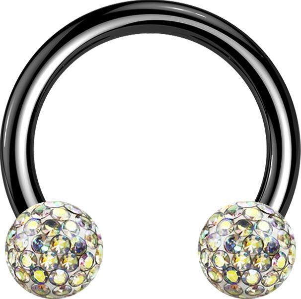 Produktbild Star Piercing Micro Circular Barbell schwarz mit zwei Kristall Kugeln multicolor Epoxy Schutzschicht (ohne Messing, Titan G23)
