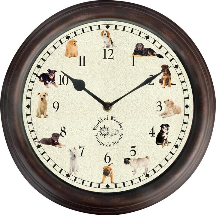 Esschert Design Gartenuhr mit Hundegeräuschen ø 30 cm, Mehrfarbig (30 cm)