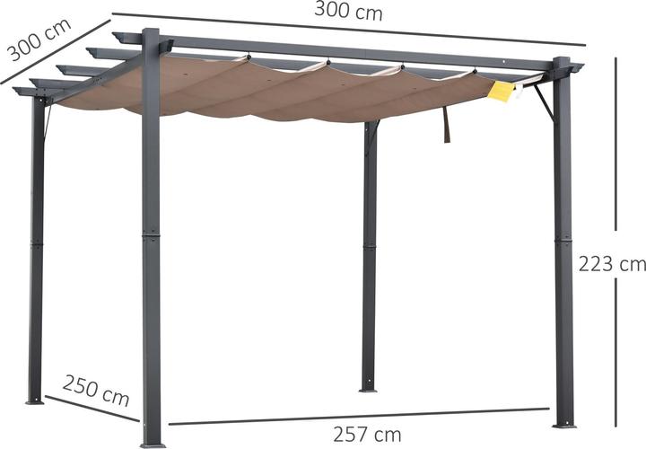 Produktbild Swisshandel24 Pergola Pavillon Terrassenüberdachung mit Schiebedach Garten Alu Kohlegrau+Kaffeebraun 3x3x2,23 m (300 cm, 300 cm)