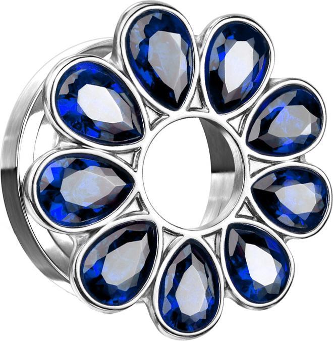 Produktbild Star Piercing Flesh Tunnel silber Kristallbume blau (ohne Messing, Chirurgenstahl 316L)