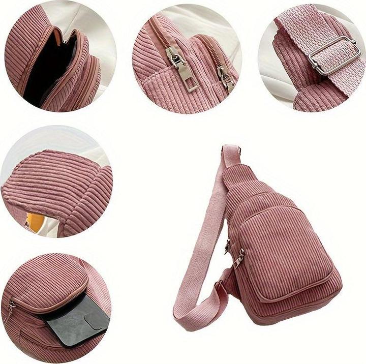 Image du produit Only-Bags.Store Schicke schwarze Cord-Crossbody-Tasche - lässige Gürteltasche mit Reissverschluss, perfekt für
