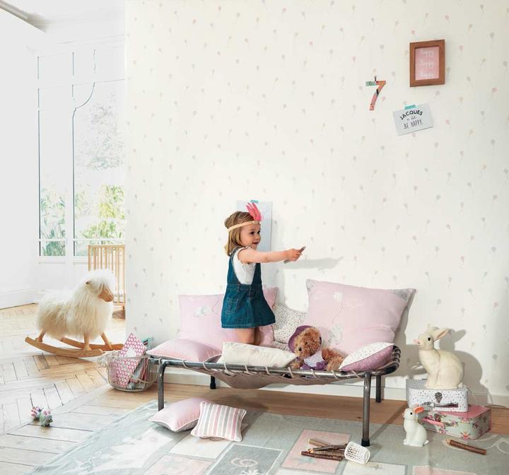 Produktbild Casadeco My Little World Stoff Streublümchen grau lila lime