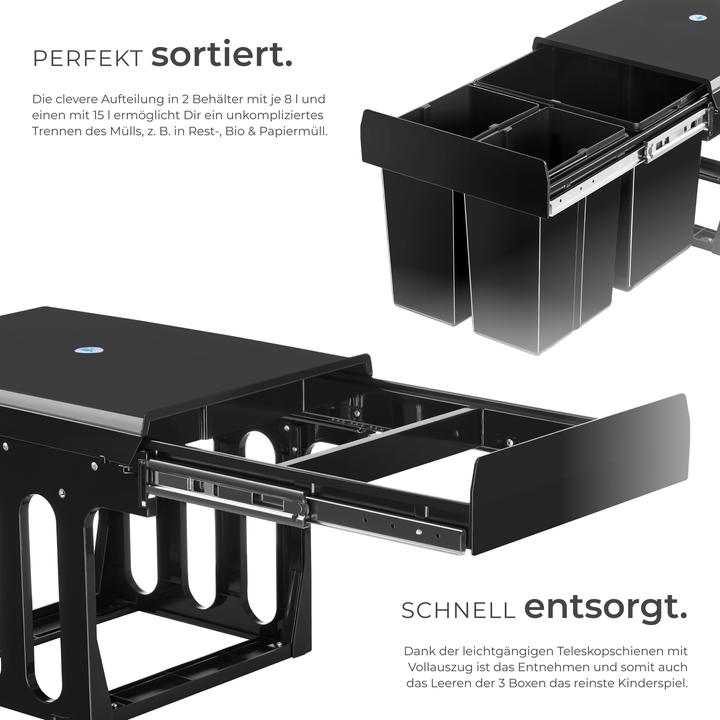 Image du produit tectake Abfallsammler Ashlyn, 3-fach Trennung, 31L, Teleskopschienen (31 l)