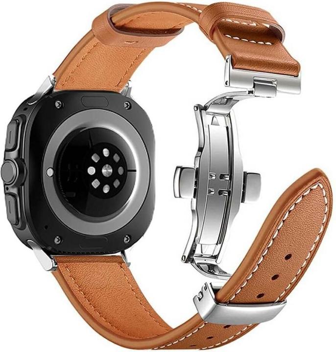 Image du produit Cover-Discount Galaxy Watch Ultra (47mm) - Bracelet de remplacement en cuir avec boucle papillon (Cuir)