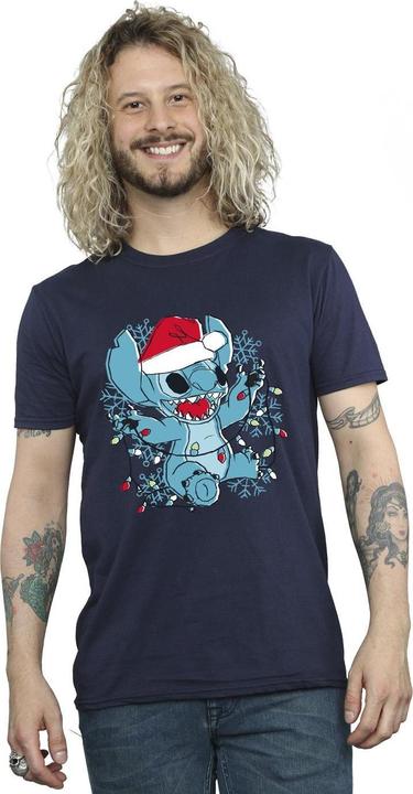 Actual product image Disney Mens Lilo And Stitch Christmas Lights Sketch T-Shirt (5XL)