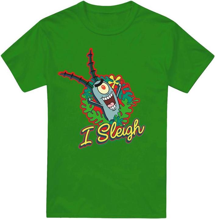 Actual product image Spongebob Squarepants Mens I Sleigh Plankton Wreath Christmas T-Shirt (4XL)