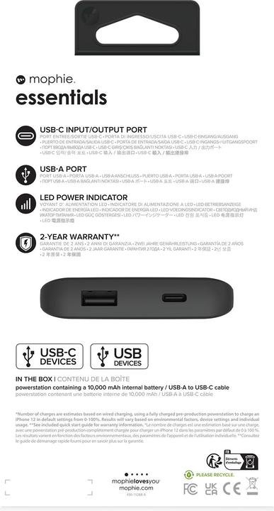 Productafbeelding mophie Essentials Powerstation 10K (10000 mAh, 20 W, 20 Wh)
