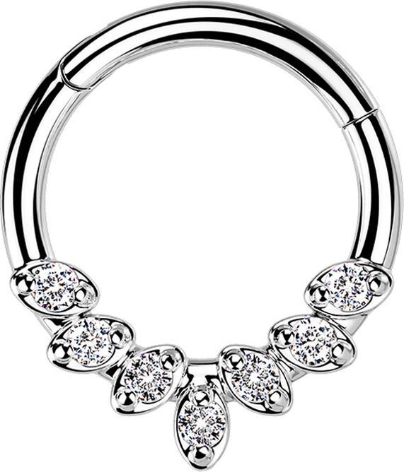 Produktbild Star Piercing Micro Segmentring klappbar silber sieben Kristallblätter silber (ohne Messing, Chirurgenstahl 316L)