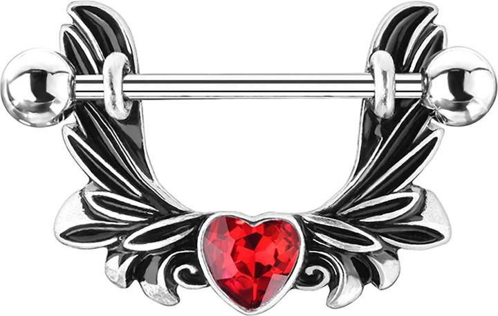 Immagine prodotto Star Piercing Barbell silber Engelsflügel Herzkristall rot (Ottone, Acciaio chirurgico 316L)
