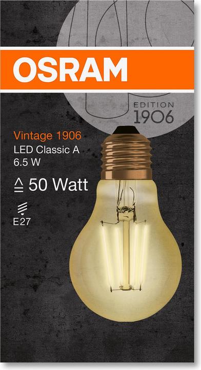 Produktbild Osram Vintage 1906 Led Classic A (E27, 6.50 W, 725 lm, 1 x, F)