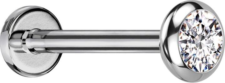Star Piercing Micro Labret Innengewinde silber Scheibe abgerundet silber Kristall silber (ohne Messing, Titan G23)