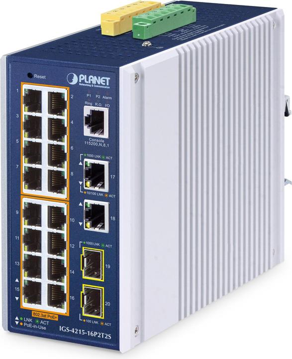Actual product image Planet Switch indus 16 Giga PoE +2 Giga + 2SFP L2/L4 320W (18 Ports)