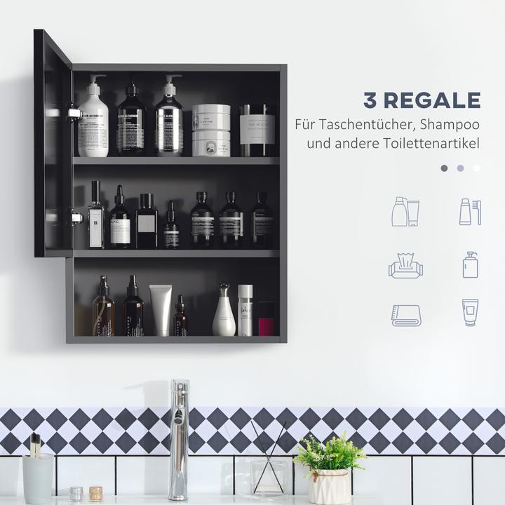 Actual product image Kleankin Mirror cabinet with one door and extra compartment (46 x 13.5 x 58 cm)