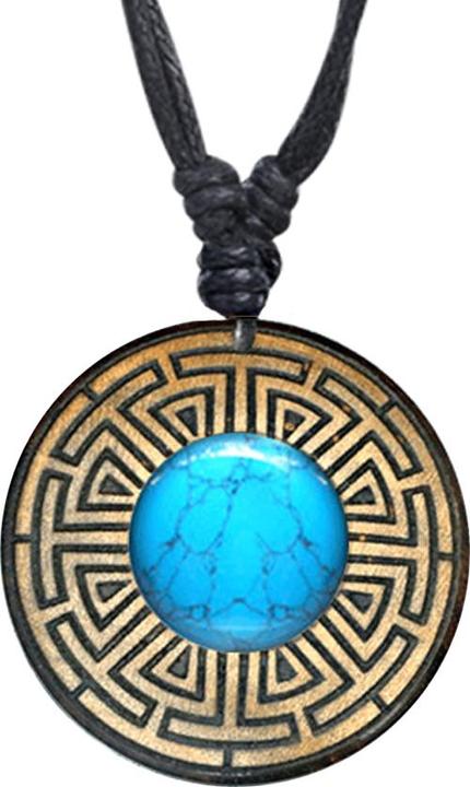 Produktbild Star Piercing Halskette schwarz Anhänger rund Labyrinth mit Türkis Stein aus Narra Holz (Organisch, ohne Messing, Mineralisch)