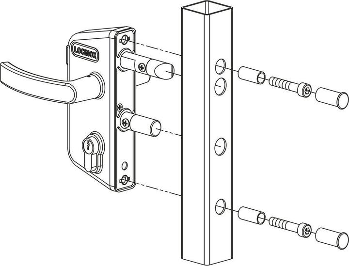 Actual product image Locinox LAKZ4040 P1L gate lock, for 40 mm square tube, aluminium RAL7040