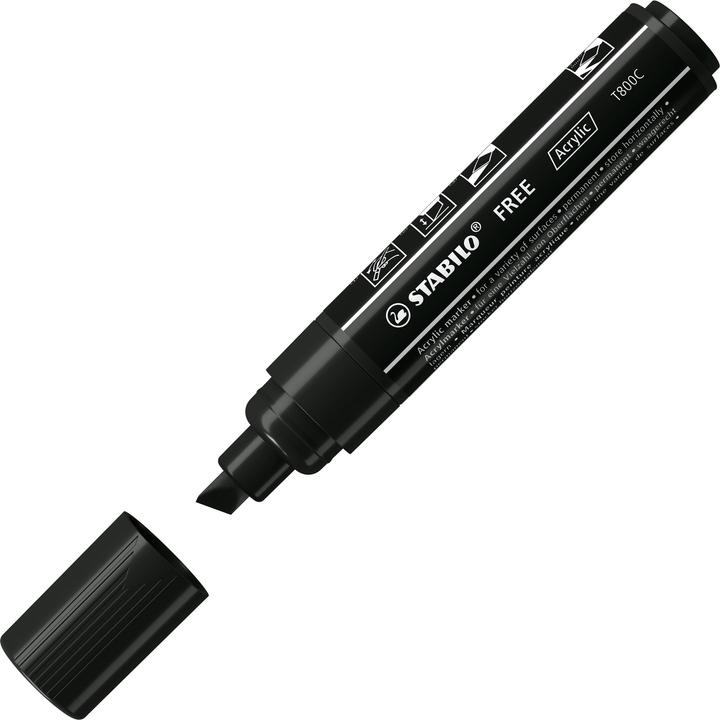 Produktbild STABILO Acrylmarker - FREE Acrylic - T800C Keilspitze 4-10mm - Einzelstift - schwarz (Schwarz, 10 mm, 1 x)