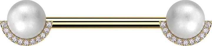 Produktbild Star Piercing Barbell vergoldet mit zwei Perlenkugeln silber Kristalle silber (Messing, Chirurgenstahl 316L)