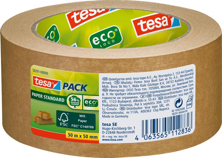 Image du produit tesa tesapack Ruban d'emballage PAPER STANDARD - 56 % de matériau biosourcé - recyclable (50 mm)