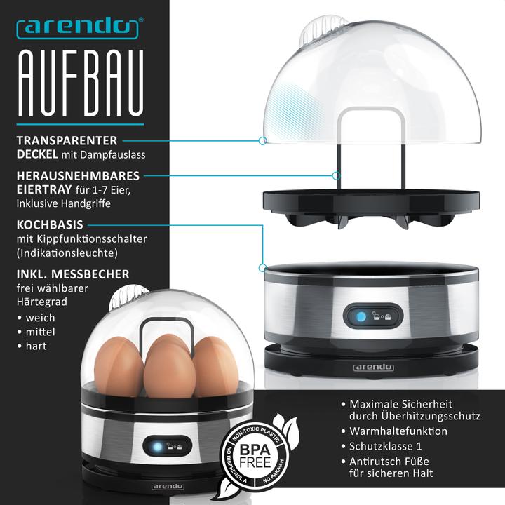 Actual product image Arendo Breakfast set, 4 slice long slot toaster with bread roll top & egg boiler for 7 eggs, silver