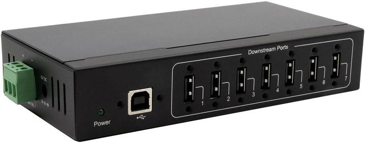Image du produit Exsys Hub métallique 7 ports USB 2.0, pour montage sur table, mural ou sur rail DIN, USB 2.0 inclus (USB-B, 7 Ports)