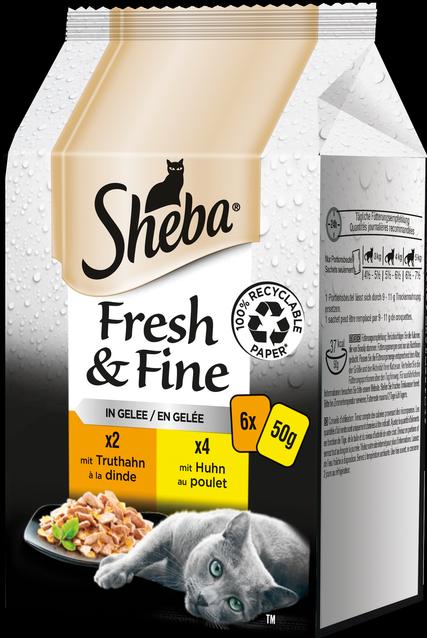 Produktbild Sheba Portionsbeutel Multipack Fresh & Fine in Gelee Geflügel Variation Beutel (Adult, 12 Stk., 300 g)