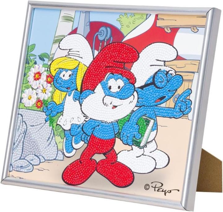 Produktbild Craft Buddy Papa Schlumpf, Schlumpfine & Schlaubi 21x25cm Bild mit Rahmen Crystal Art