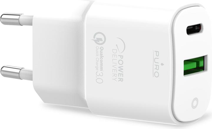 Actual product image Puro Mini Fast Travel Charger 1 x USB-A 1 x USB-C 3A (PUR414WHT) (20 W)