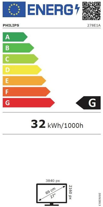 Label énergétique Philips 278E1A/00 (3840 x 2160 pixels, 27")