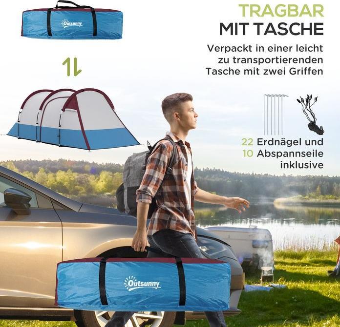 Image du produit Swisshandel24 Campingzelt, Tunnelzelt für 3 Personen, mit Lichthaken, Vorzelt für Garten, rot (Tente tunnel, 3 personnes)