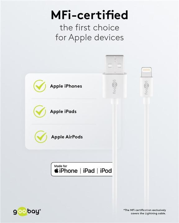 Actual product image Goobay USB A Charger Slim with Apple Lightning Cable (5 W)