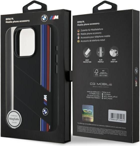 Actual product image BMW BMHMP16X23SCUK iPhone 16 Pro Max 6.9" czarny/black hardcase Silicone Cut Tricolor Lines Mag (Apple iPhone 16 Pro Max)